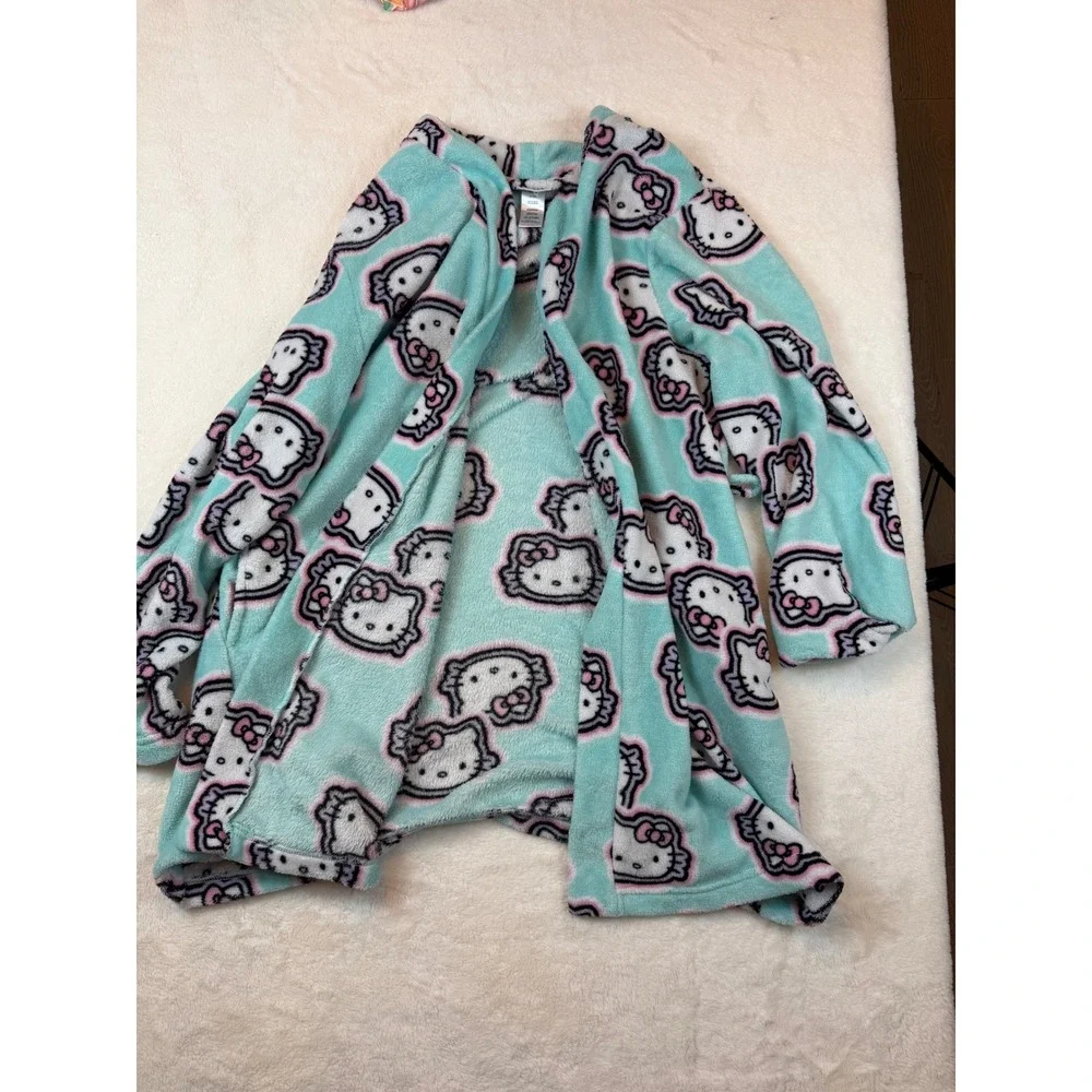 Sanrio Hello Kitty Kids Fleece Robe Mint Green Pink Bathrobe Sleepwear Plush